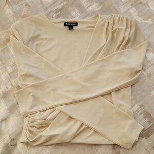 Express Cream Wrap Ruched Cropped Blouse